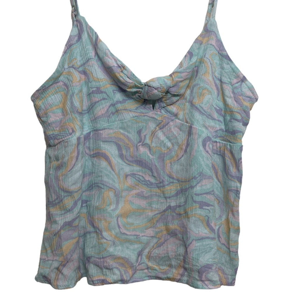 52. Pink Rose Multicolor Crop Spaghetti Top Cut Out Front Size L